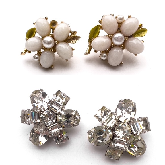 Set of 2 vintage clip-on earrings - Picture 1 of 7